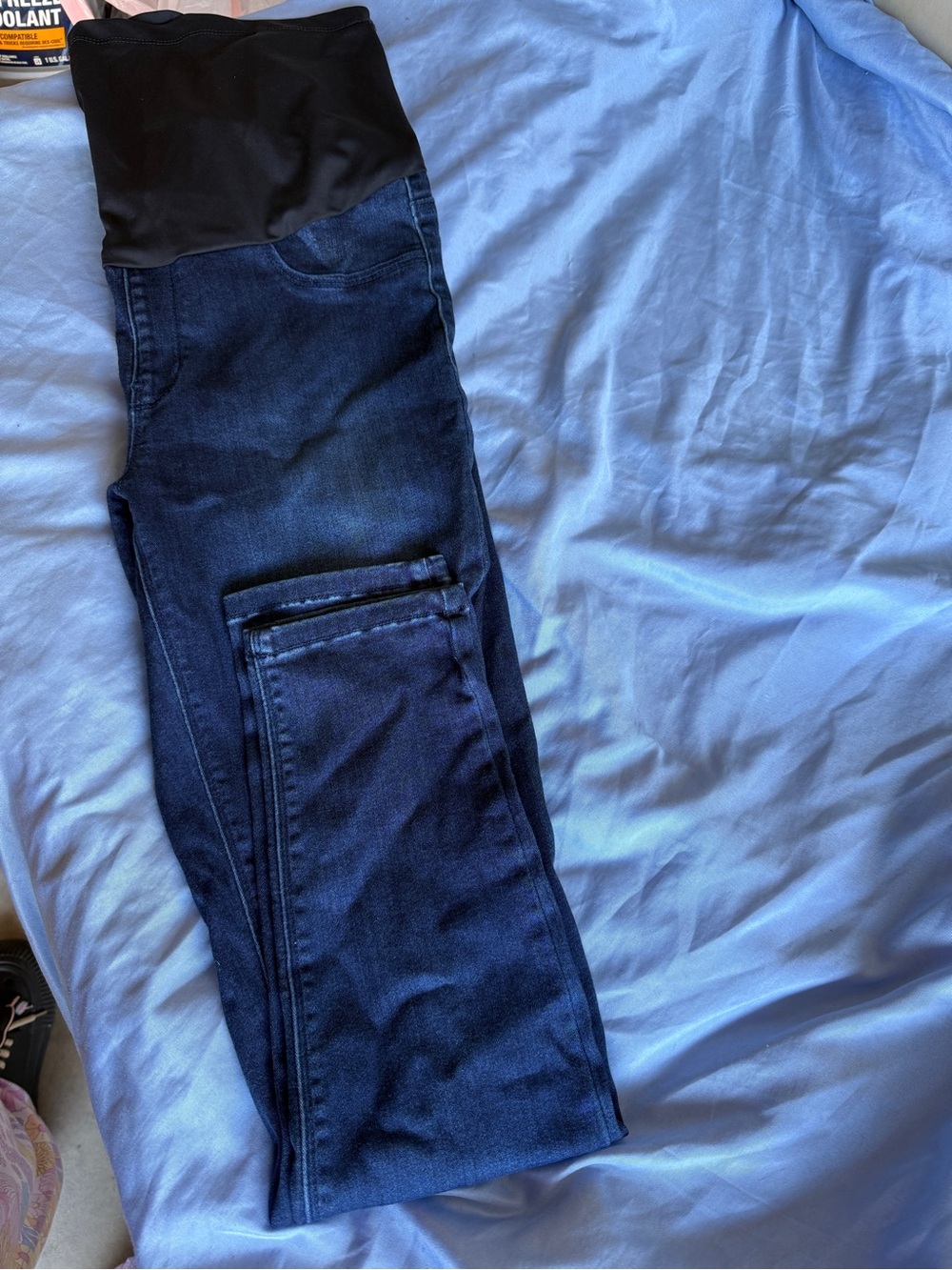 Just Black Black Waistband with Dark Blue Denim Leggings